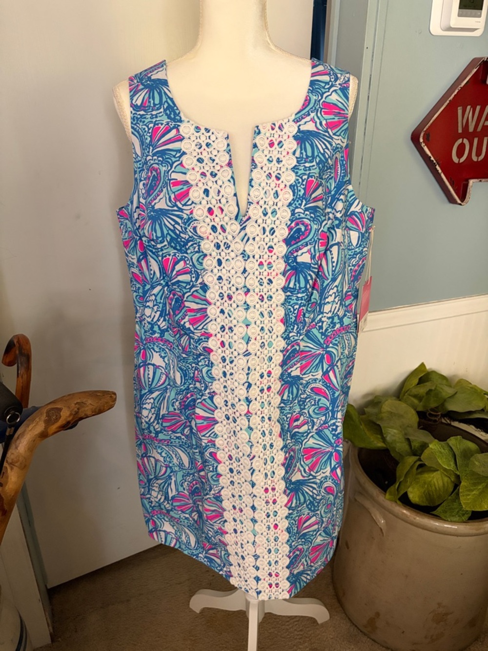 Lilly Pulitzer for Target Blue & Pink Floral Shift Dress with White Eyelet Panel